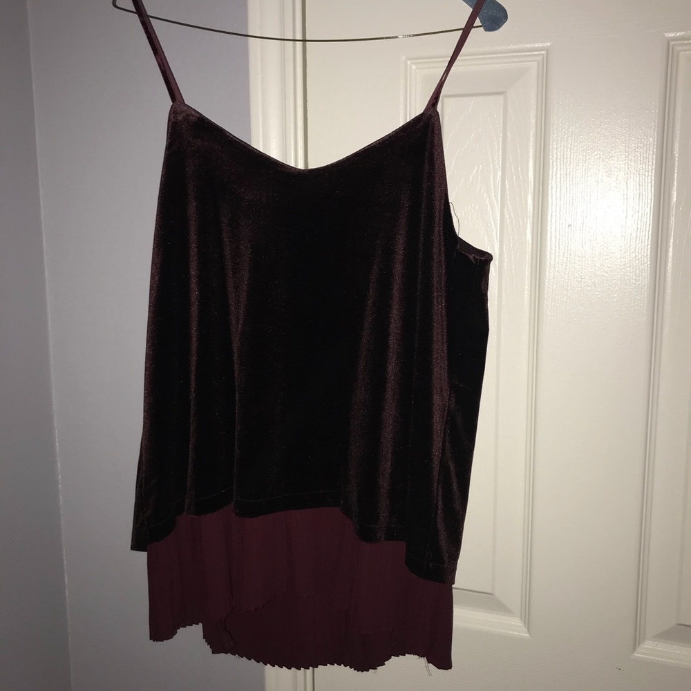 Maroon suede and silk top